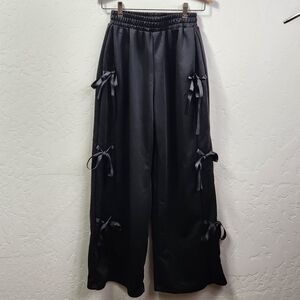 SHEIN || Black Track Pants with Bow Details